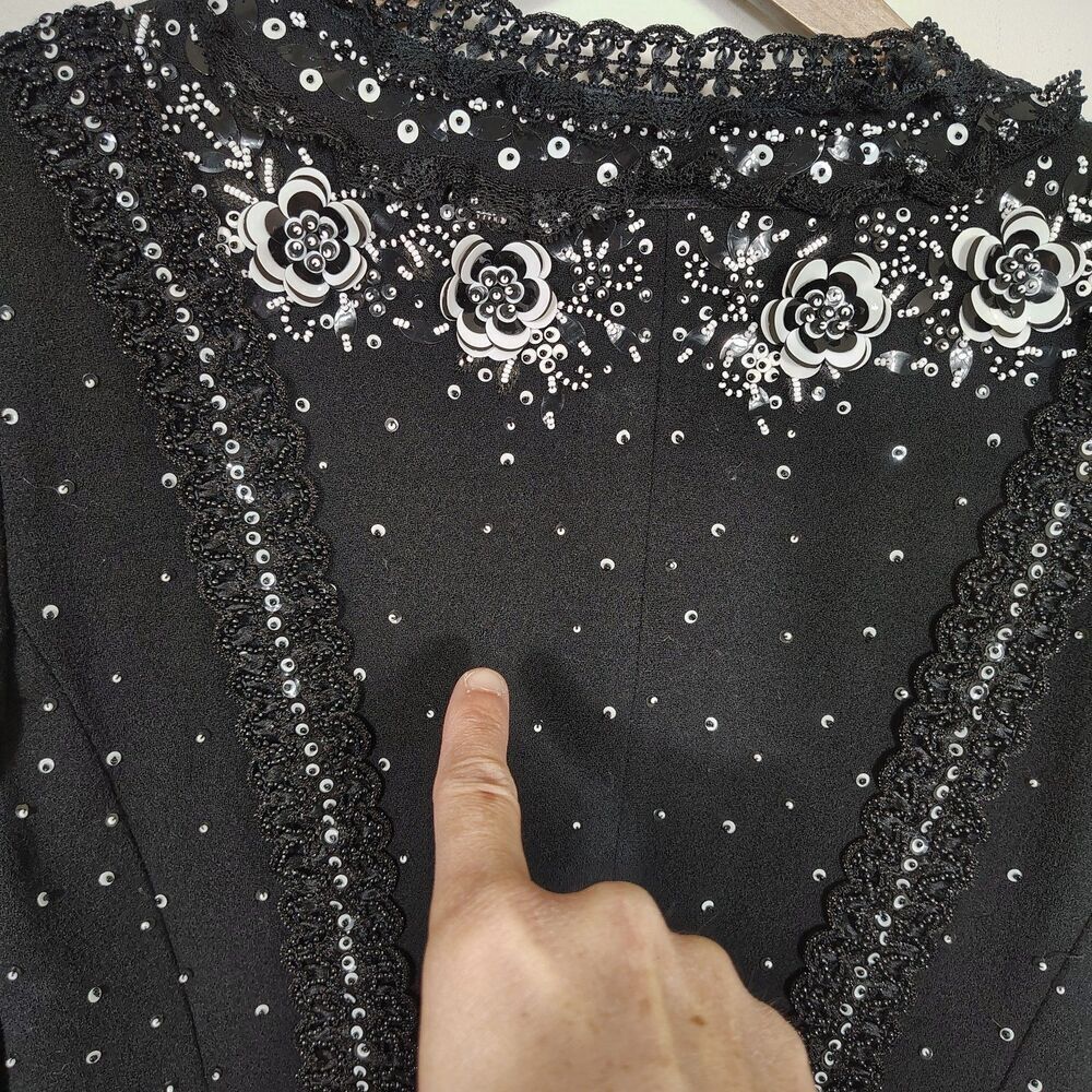Escada Couture Sequin Beaded Jacket Size 38 Black Floral Evening Cocktail Glam - Picture 10 of 16